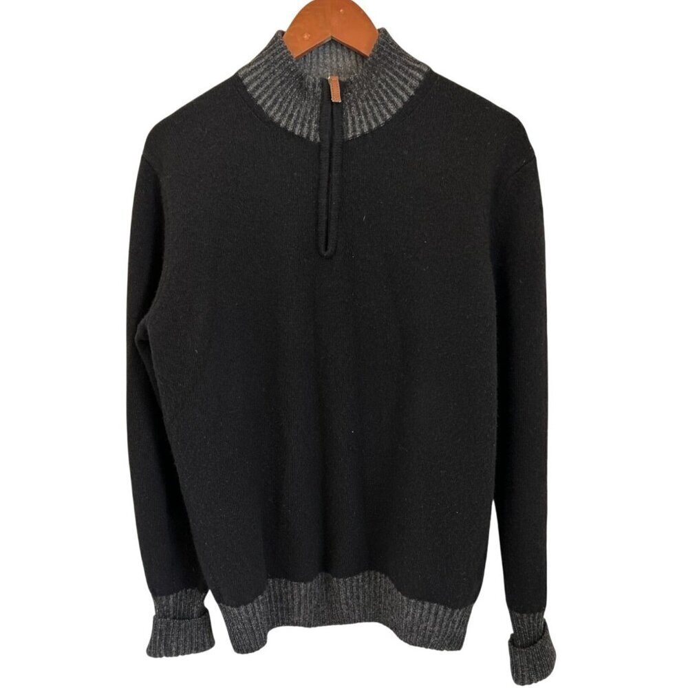 Equipaggiamenti Made In Italy Black & Gray Wool Sweater Half-Zip Ribbed Trim - M